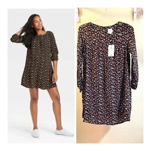 The Nines by Hatch Sz L Black Multi Ditzy Floral Swingy Mini Maternity Dress New